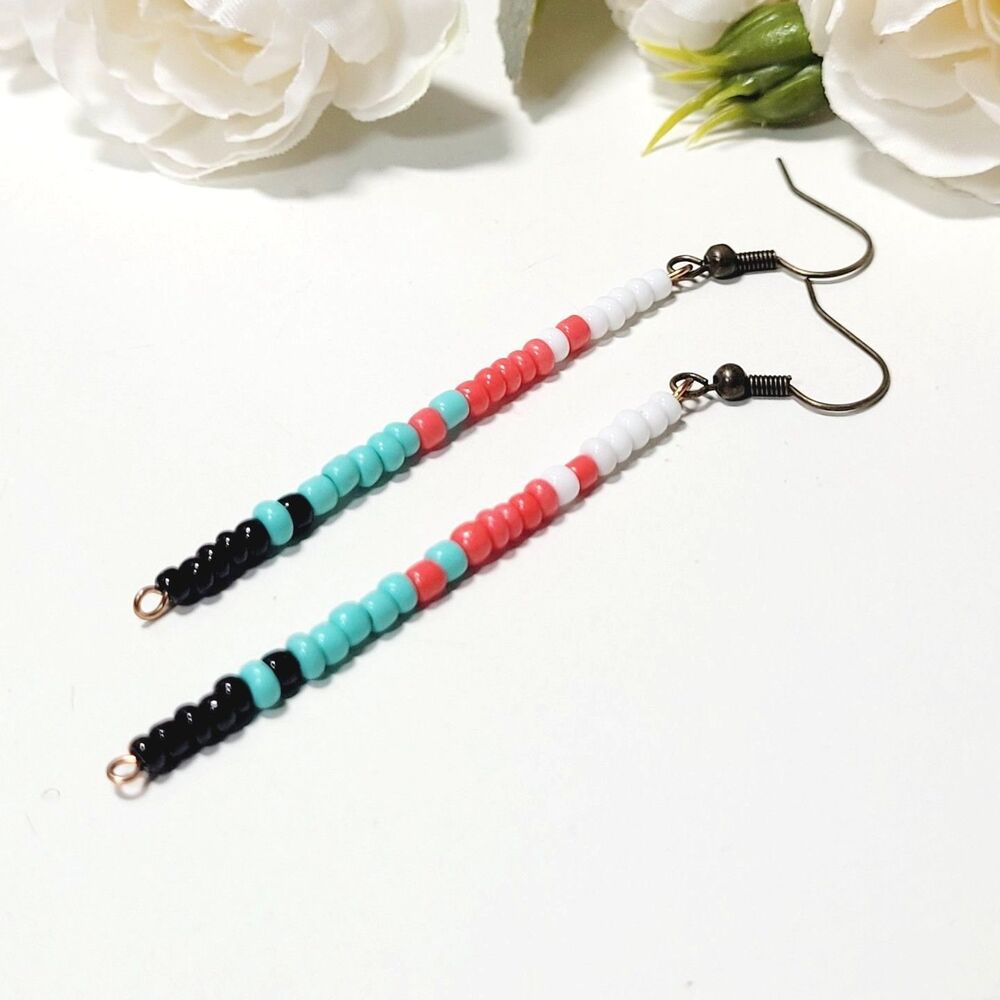 Turquoise Glass Antique Bronze Hooks Hidden Meaning earrings Minimalist  683■